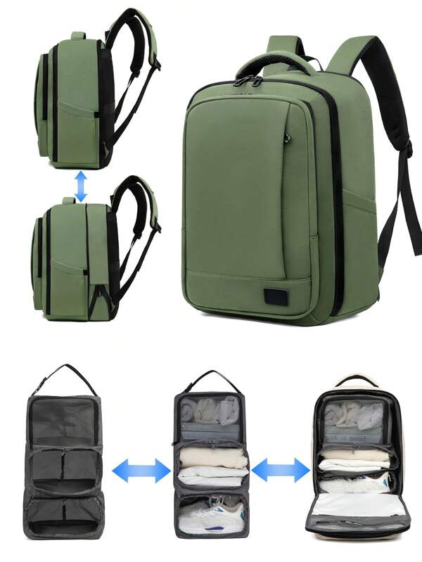 Mochila masculina expansível multifuncional para deslocamento diário com compartimento de malha separado e camada divisória, adequada para viagens, escola e separação seco/molhado