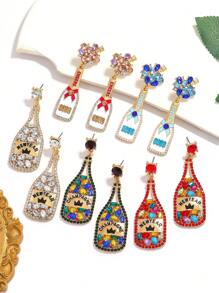 2pcs Creative Alloy Enamel Inlaid Pearl & Rhinestone Wine Bottle Earrings, Bow Tie Wine Bottle Jewelry, Suitable For Women's Daily, Costume Ball, Party, Celebration Occasions