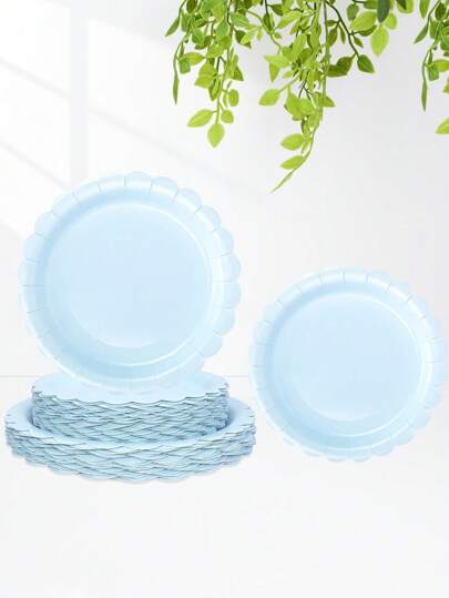10pcs/20pcs/50pcs Light Blue Plates 9 Inch Disposable Scalloped Blue Plates 7 Inch Babe Blue Dessert Plate Cute Party Cake Plate For Babe Shower, Gender Reveal,Wedding, Birthday Party Decorations
