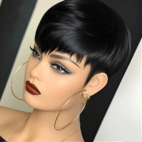 [100% Human] Black Wigs | 100% Human Hair | No Lace Front | Glueless | With Bangs | Natural Black Straight Hair | Full Woven Wigs