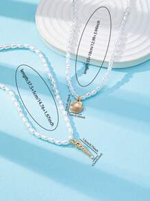Conjunto de 2 colares de pérolas falsas estilo oceano de verão, colar de conchas, pingente de concha do mar, colar feminino em camadas adequado para uso diário, Vocation