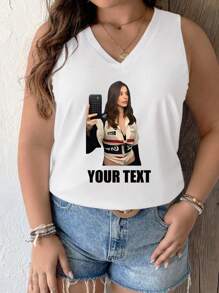 Camiseta de tirantes deportiva informal para mujeres de talla grande, ropa personalizada con texto gráfico, camiseta, blusas de moda, gráficos personalizables, impresión por transferencia de calor, eliminación de imagen de fondo, personalización, celebridades, anime, patrones, pasatiempos, regalos personalizados, regalos festivos