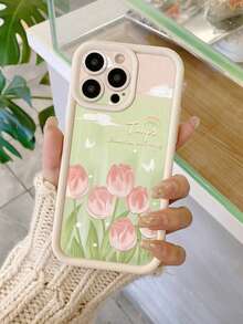 1 pieza Funda de teléfono con patrón de pintura al óleo de tulipán, diseño de agujeros precisos, protectora y a prueba de golpes, de color blanco lechoso grueso, adecuada para iPhone 11 Pro Max/12 Pro Max/13 Pro Max/14 Pro Max/15 Pro Max/16 Plus/16 Pro Max, 16E, Galaxy A55/A15/S24 Ultra, Redmi, OPPO/Realme, VIVO, Infinix, Honor, MOTO, One Plus a prueba de agua, resistente a caídas y arañazos - Blanco - Ver 2