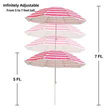 Heavy Duty Folding Beach Umbrella, Large 220cm Multicolor Garden Umbrella With Carry Bag, Lightweight Sun Umbrella UV 50 Protection Outdoor Umbrella With Aluminum Tube, Ideal Umbrella For Outdoor/Beach/Summer - rojo rayas - 查看 2
