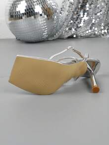 Fashionable High Heel Women Sexy Open Toe Square Toe Sandals - Silver - View 4