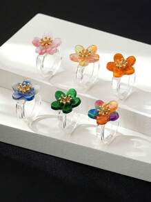 1 pieza Anillo de flor colorido de acrílico, diseño minimalista de moda, adecuado como regalo para mujeres para el Día de San Valentín o el Día de la Madre, color aleatorio