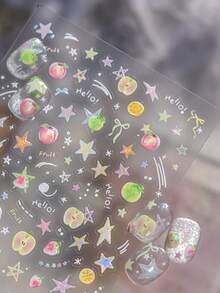 1 件 5D 彩色水果美甲贴纸可爱夏季苹果桃子梨樱桃五角星指甲装饰贴纸 DIY 粘贴配件