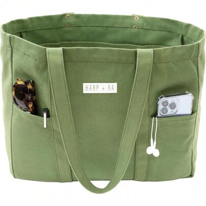 Local Delivery--Extra Large Canvas Tote Bag - Utility With 2 Front Pockets And Laptop Sleeve, Heavy Duty Everyday Tote