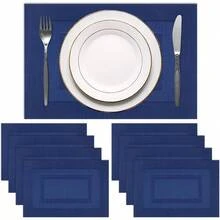 Placemats Set Of 8 Washable Durable Placemat Vinyl Heat Resistant NonSlip Table Mats Indoor Outdoor Navy Blue - 藍色-海軍藍-8件餐墊 - 查看 1