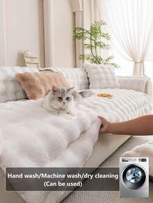 1pc Faux Rabbit Fur Sofa Cover, Simple Style Pet-Friendly Anti-Dirt Anti-Scratch, Anti-Slip Backing, Machine Washable, Soft & Comfortable, Fits 1-4 Seat Sofas, Armrests, Backrests, Sofa Protection - Beige - View 3
