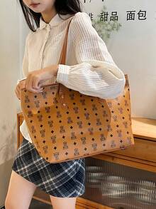 女士通勤上课高端手提包，2025新款时尚单肩包，卡通泰迪熊托特包