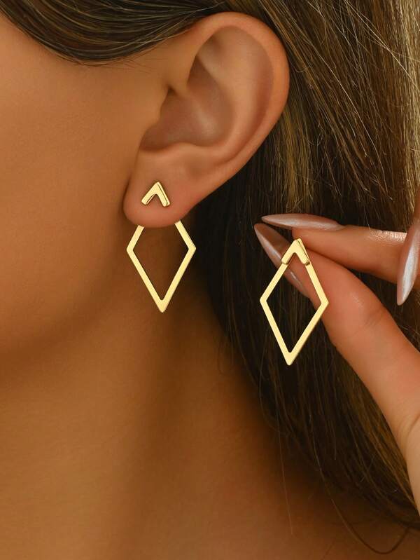 1 Pair Minimalist Hollow Rhombus Design Stud Earrings, And Versatile, Suitable For Daily Wear For Women
