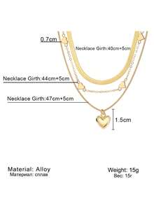 3pcs Multi-Layer Heart Shaped Pendant Necklace - Necklace Set - View 3