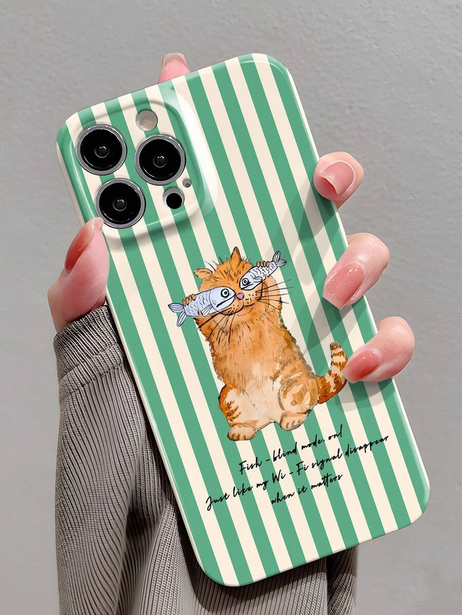 غطاء هاتف خلوي صلب مثقب ناعم مطبوع عليه رسوم قطة وسمكة مخططة متوافق مع هواتف آيفون 11/12/13/14/15/16 برو ماكس، مقاوم للماء والصدمات ومقاوم للخدش - متعدد الألوان - مشاهدة 1