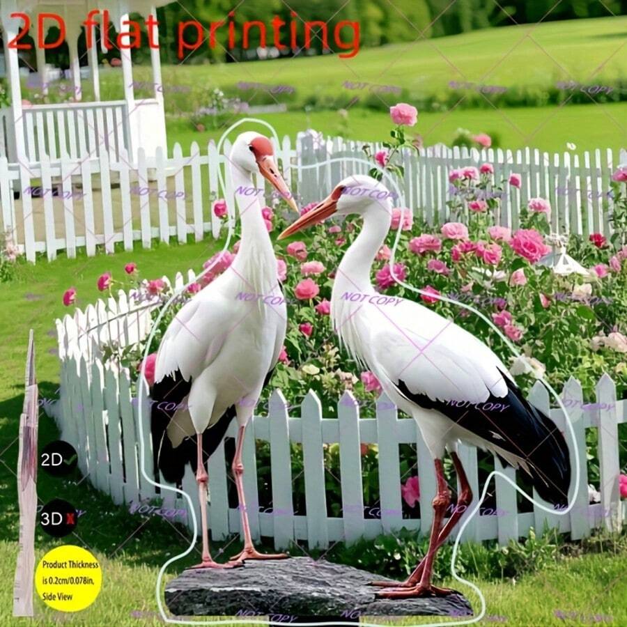 2D Flat, 0.3cm Thickness - 2D Flat Printing White Stork Floral Garden Decoration - Classic Freestanding Vinyl Art For Outdoor Yard, Easter & Spring Decor, Weather-Resistant Bird-Themed Gift For Friends, Yard Decor, Bohemian Style, Durable Vinyl - Multicolor - View 1