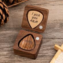 Personalized Wooden 3pcs Guitar Picks With Case, Custom Guitar Pick Holder, Musicians Plectrum Box, Father's Day Christmas Birthday Gift For Guitar Player - Brown - View 3