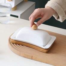 1 Set Ceramic Butter Dish With Lid, Suitable For Baking, Cheese & Butter Storage, Kitchen Accessories, Great For Gifting