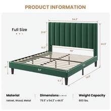 SHA CERLIN Twin/Full/Queen/King Velvet Upholstered Platform Bed Frame With Headboard, Strong Wood Slats Support, No Box Spring Needed, Green