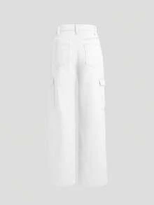 秋冬女士休闲时尚直筒高腰弹力长裤适合日常通勤秋季女装返校季长裤 - 白色 - 查看 7