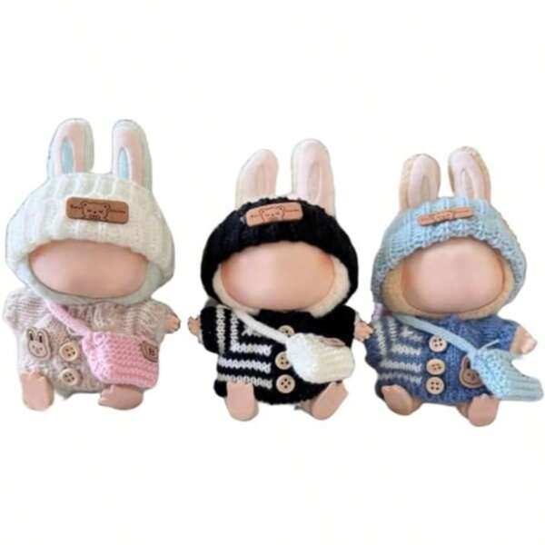 A 3 Piecesclothing Set (Clothes Only) Suitable For A 17cm Doll, Including A Sweater, Hat, And Bag, Made For Labubu. It's A Cute Sweater And Doll Clothing Set