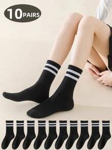 1 Paar/5 Paar/10 Paar schwarze gestreifte Socken, klassisch retro, süß, interessant, bequem, weich, Lässig, Minimal, Business, Sport, Zuhause, Outdoor, vielseitig, Damen Kniestrümpfe