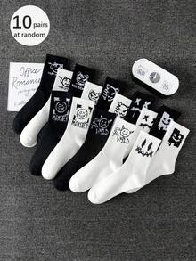 5/12/20 双随机混合男女通用涂鸦、搞笑脸、魔鬼印花休闲中筒袜、舒适透气中筒袜、运动袜、篮球袜、足球袜、短袜、黑袜、白袜