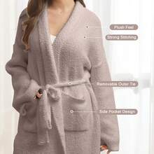 Bearberry Hooded Robe Cozy Leopard Robe Lightweight Soft Plush Bathrobe With Pockets For Women - Beige - View 8