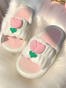 New Model Tulip Women's Teen Slippers, Perfect For Summer Wear Indoors, Comfortable And Stylish For Home Use, Non-Slip Design, Ideal For Students And Dorms, Cute - White - View 7