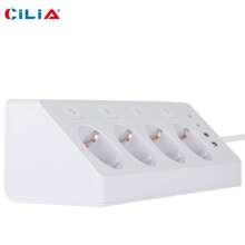 CILIA EU Power Strip With 4 AC Outlets + 2USB-A & 2Type-C Ports ,1.5m Surge Protection Cable , Ideal For Travel/Kitchen/Office/Dorm ,Dorm Room Essentials College,Black /White