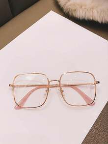 1pc Full Metal Frame Shiny Powder Blingbling Clear Eyeglass Women Fashion Glasses Decorate Daily Life - Clear - View 6