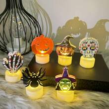 Set de 6 piezas de luces de noche de hierro de estilo Halloween, luces decorativas de calabaza, bruja, calavera, araña, luces LED de escritorio para chimenea, decoración de Halloween para el hogar, fiesta, habitación, jardín como regalo