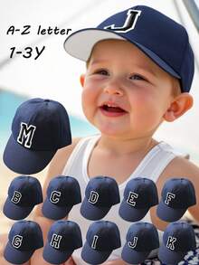 1pc A-Z Letter Adjustable Baby/Toddler Baseball Cap, Kids Sun Hat, Unisex Casual Snapback - Navy Blue - View 1