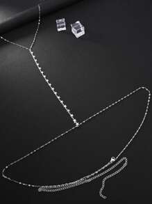 1pc Silver-Color Star Shaped Necklace-Style Chest Chain, Fashionable Metal Waist Belt Body Jewelry For Women, Suitable For Party, Sexy