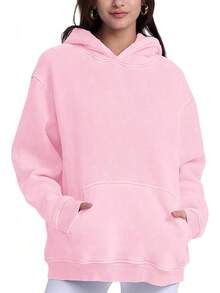 FAIABLE Mens Hoodies Oversized Unisex Wash Hoodie Heavyweight Fleece Vintage Cotton Sweatshirt Men Women Streetwear - Pale Pink - 查看 2