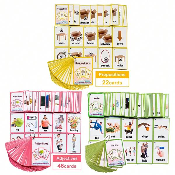 Kleinkind Flashcard Set, Vorschul-Bildungs-Englisch Lernkarten, Montessori-Spielzeug, Autismus Lernspielzeug, Sprachtherapie-Spielzeug, Englisch Wort-Karten, Frühes Lernen Bildungsgeschenke für Kinder ab 3 Jahren, Jungen und Mädchen, Lerne Verben, Adjektive, Präpositionen