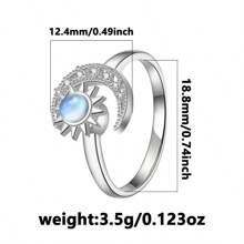 925er Sterlingsilber Ring mit Cut Out Sonnenblumen- und Mond-Design für Damen, Simulierter Mondstein Anxiety Spinning Ring