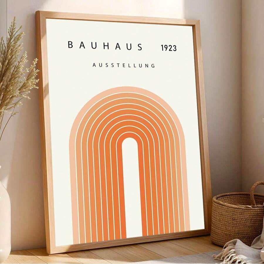 1 件赤土包豪斯墙壁艺术中世纪抽象无框帆布印刷品，德国大地色调海报，适用于卧室/办公室/宿舍，温馨的建筑派对装饰与设计学生礼物（无框艺术印刷品） - 彩色 - 查看 1