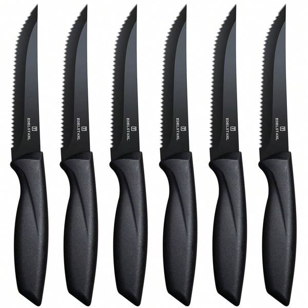 targzier Steakmesser 6-teiliges aus Edelstahl, Scharfes Steakmesserset mit Wellenschliff, Hochwertiges Steakbesteck Messerset,Scharfes Steak Messer Set, Küchen-Steakbesteck, Spülmaschinenfest