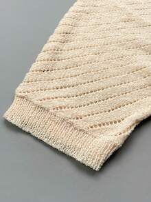 Women's Fashion Solid Color Hollow Out Ribbed Knit Cropped Sweater, Minimalist Style, Suitable For Spring, Summer And Autumn - Apricot - View 8