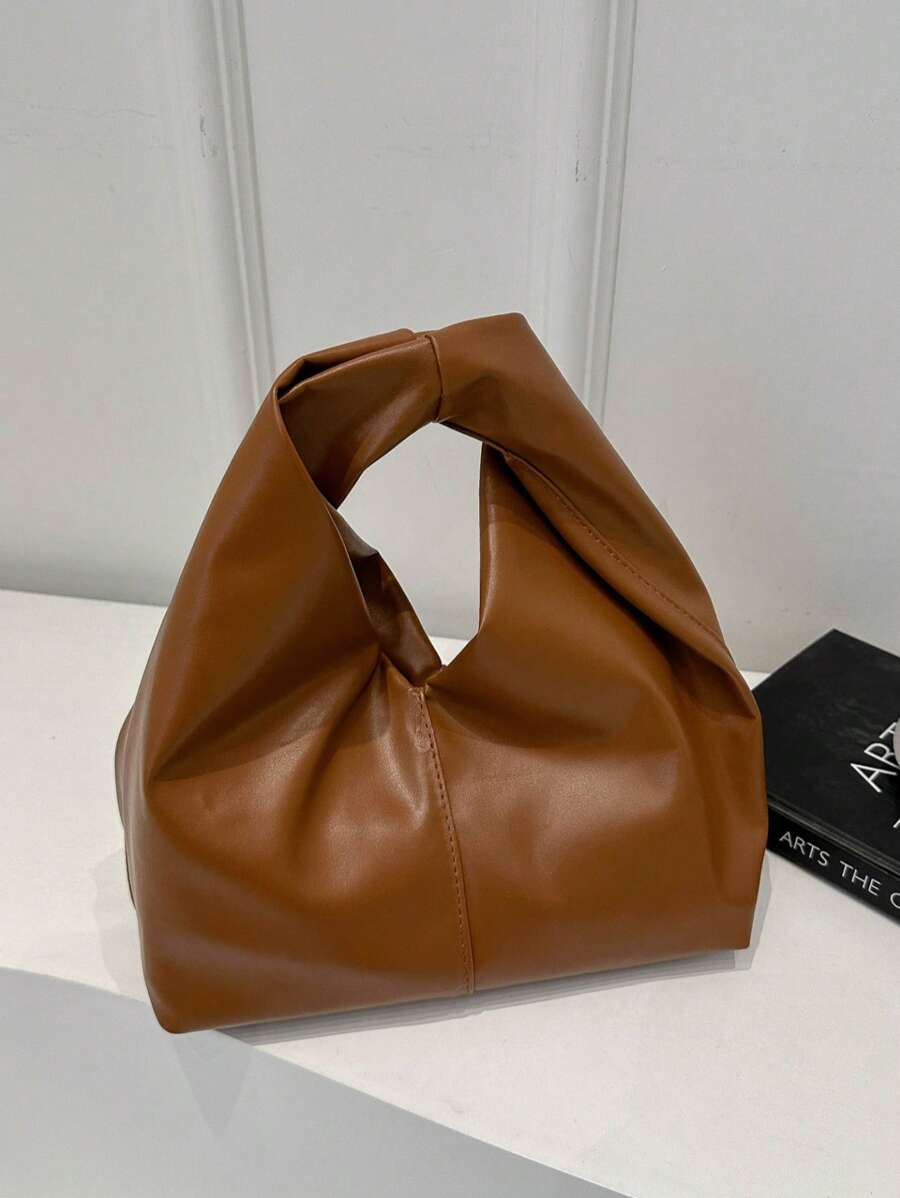 Bolso de hombro de piel sintética de unicolor y moda versátil, bolso tipo baguette minimalista casual y pequeño para mujer