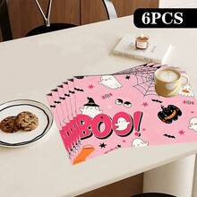 4/6pcs Halloween Ghost, Pumpkin, Bat Print Placemat Set, Woven Polyester Rectangle Tablecloths, Hand Wash Only, Kitchen & Home Decor, Indoor Outdoor Dining Decor - Multicolor - View 27