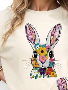Howell Casual Versatile Top With Rabbit, Floral And Embroidery Patterns - Soft Stretchy Comfortable Fabric Summer - Apricot - View 3