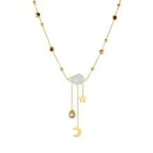 1 peça feminina banhada a ouro 18K em aço inoxidável com estrela, lua, gota d'água, zircônia em nuvem, joias da moda com pérolas