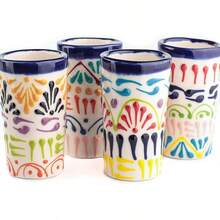 MEXTEQUIL - Vasos Tequileros de Cerámica Talavera Auténtica Mexicana, Set de 4 - Encaje Azul - Encaje Colores - Ver 6