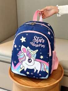 1 pieza Mochila de estudiante de color contrastante con estilo coreano de moda y lindo diseño de unicornio, casual y versátil, adecuado para cualquier ocasión, mochila de viaje ligera, apta para alturas de 90-130cm, correas de hombro cómodas y ajustables, adecuado para uso al aire libre, viajes, escuela, un regalo ideal para el regreso a clases
