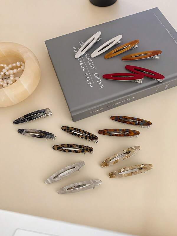 2 Pieces/Set Of Vintage Acetate Casual Fiber Hair Clips, Hollow Oval Geometric Hair Clips, Side Pin Hair Clips, Women's Hair Accessories Suitable For Daily Use Claw Clips Hair Claws Hair Barrettes