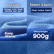 FAIABLE Mens Hoodies Oversized Unisex Wash Hoodie Heavyweight Fleece Vintage Cotton Sweatshirt Men Women Streetwear - 亮藍色 - 查看 5