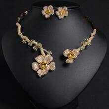 Conjunto de Joias de Moda Feminina 1 set/3 peças, em forma de flor, brincos e colar femininos | Conjunto combinável, adequado para férias femininas | Festa | Presente - Conjunto de joias - Ver 3