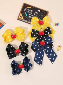 6 Pezzi di Fermagli per Capelli a Fiocco per Ragazze per il Ritorno a Scuola, Accessori per Capelli a Pois Bianchi e Mela Multicolore, Accessori per Capelli alla Moda con Coda Lunga e Corta per Ragazze Adolescenti Studenti, Regali per Feste