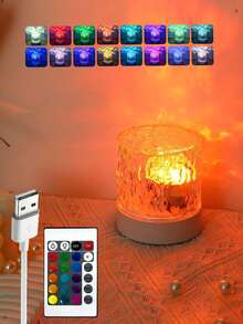 1 pieza Lámpara de noche en forma de C con efecto de ola de agua giratorio, lámpara de mesa creativa con efecto de llama y 16 colores, con control remoto, diseño de ondas de agua giratorias RGB, adecuada para habitación de niños, dormitorio, pasillo - Luz ambiental cilíndrica con ondas de agua. - Ver 6